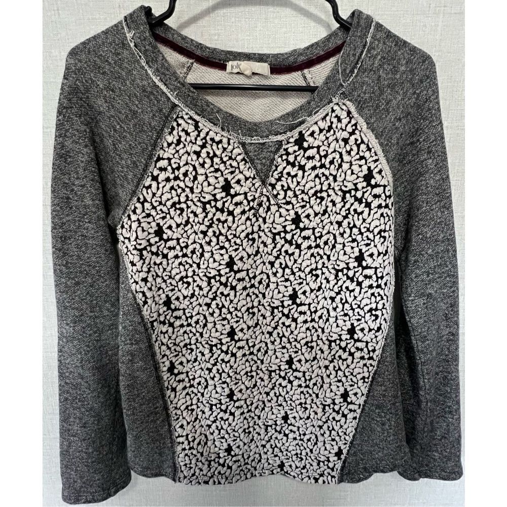 Jolt Distressed Long Sleeve Crewneck With Cheetah Print On Front